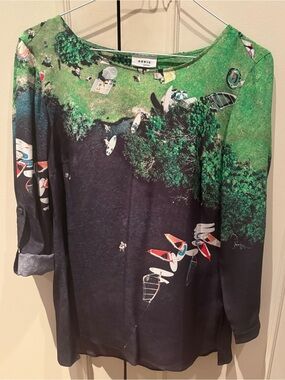 Akris Punto 100% Silk Scenic Print Top Size 6